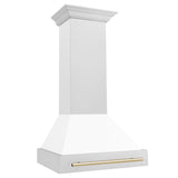 30 in. ZLINE Autograph Edition DuraSnow Stainless Steel Range Hood with White Matte Shell and Accented Handle (8654SNZ-WM30) [Color: Gold] - (8654SNZWM30G)