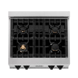 ZLINE Autograph Edition 30" Porcelain Rangetop with 4 Gas Burners in Fingerprint Resistant Stainless Steel and Matte Black Accents (RTSZ-30-MB) - (RTSZ30MB)