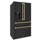 ZLINE 36" Autograph Edition 21.6 cu. ft 4-Door French Door Refrigerator with Water and Ice Dispenser in Fingerprint Resistant Black Stainless Steel with Traditional Handles [Color: Champagne Bronze Accents] - (RFMZW36BSCB)