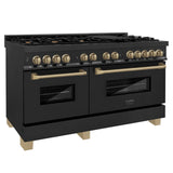 ZLINE Autograph Edition 60" 7.4 cu. ft. Dual Fuel Range with Gas Stove and Electric Oven in Black Stainless Steel with Accents (RABZ-60) [Color: Champagne Bronze] - (RABZ60CB)