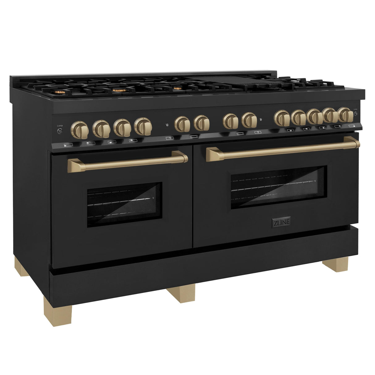 ZLINE Autograph Edition 60" 7.4 cu. ft. Dual Fuel Range with Gas Stove and Electric Oven in Black Stainless Steel with Accents (RABZ-60) [Color: Polished Gold Accents] - (RABZ60G)