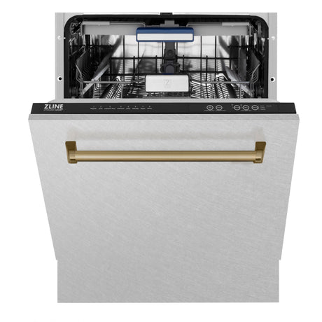 ZLINE Autograph Edition 24" 3rd Rack Top Control Tall Tub Dishwasher in DuraSnow Stainless Steel with Accent Handle, 51dBa (DWVZ-SN-24) [Color: Champagne Bronze] - (DWVZSN24CB)