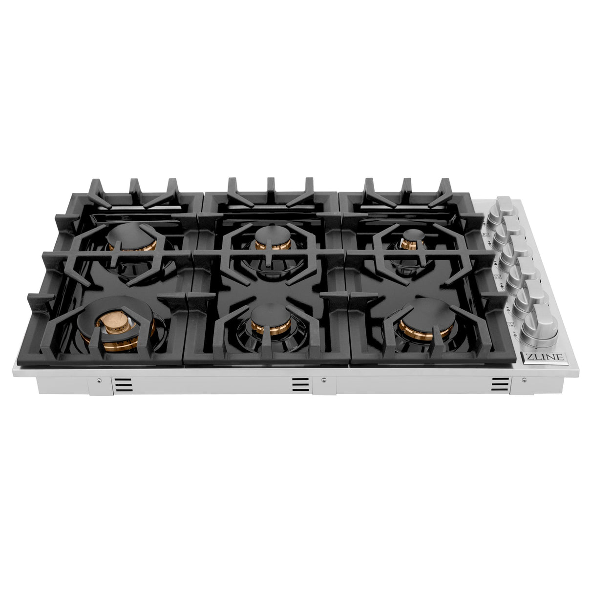 ZLINE 36" Gas Cooktop with 6 Gas Brass Burners and Black Porcelain Top (RC-BR-36-PBT) - (RCBR36PBT)