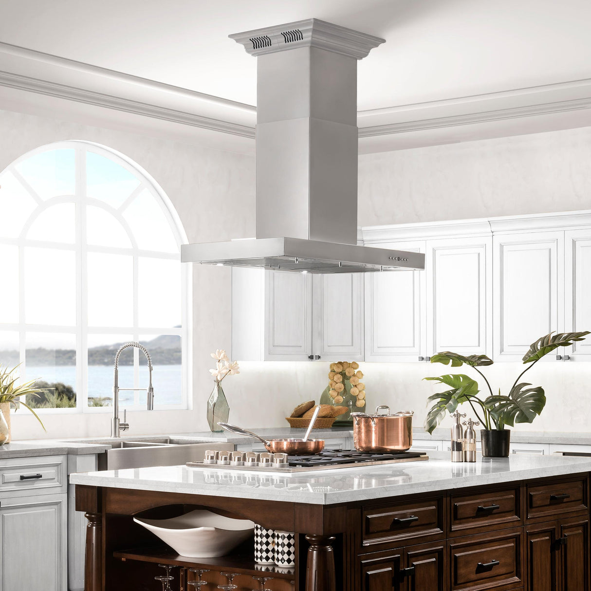 ZLINE Island Mount Range Hood in Stainless Steel with Built-in ZLINE CrownSound Bluetooth Speakers (KE2iCRN-BT) - (KE2ICRNBT30)