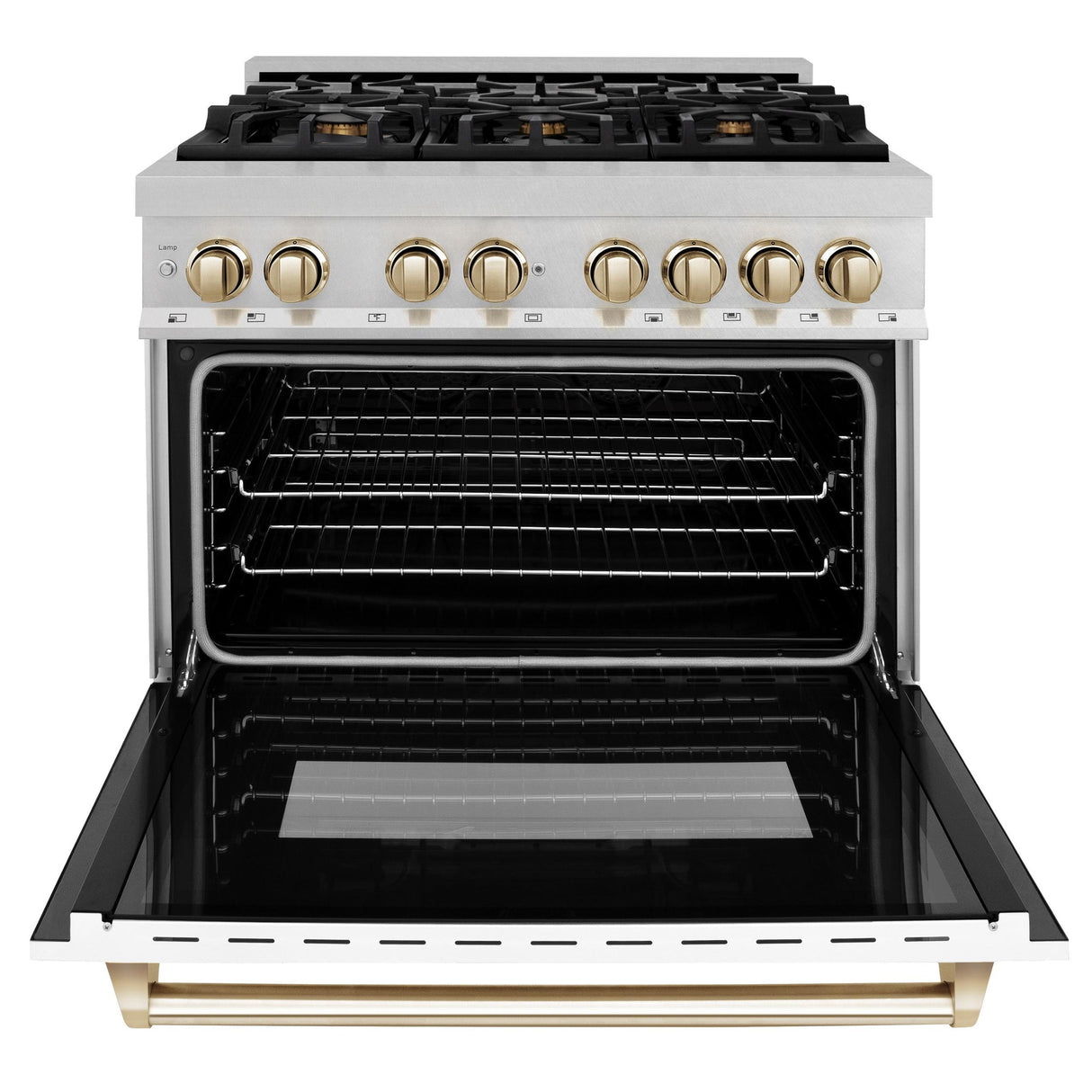 ZLINE Autograph Edition 36" 4.6 cu. ft. Dual Fuel Range with Gas Stove and Electric Oven in DuraSnow Stainless Steel with White Matte Door and Accents (RASZ-WM-36) [Color: Gold] - (RASZWM36G)