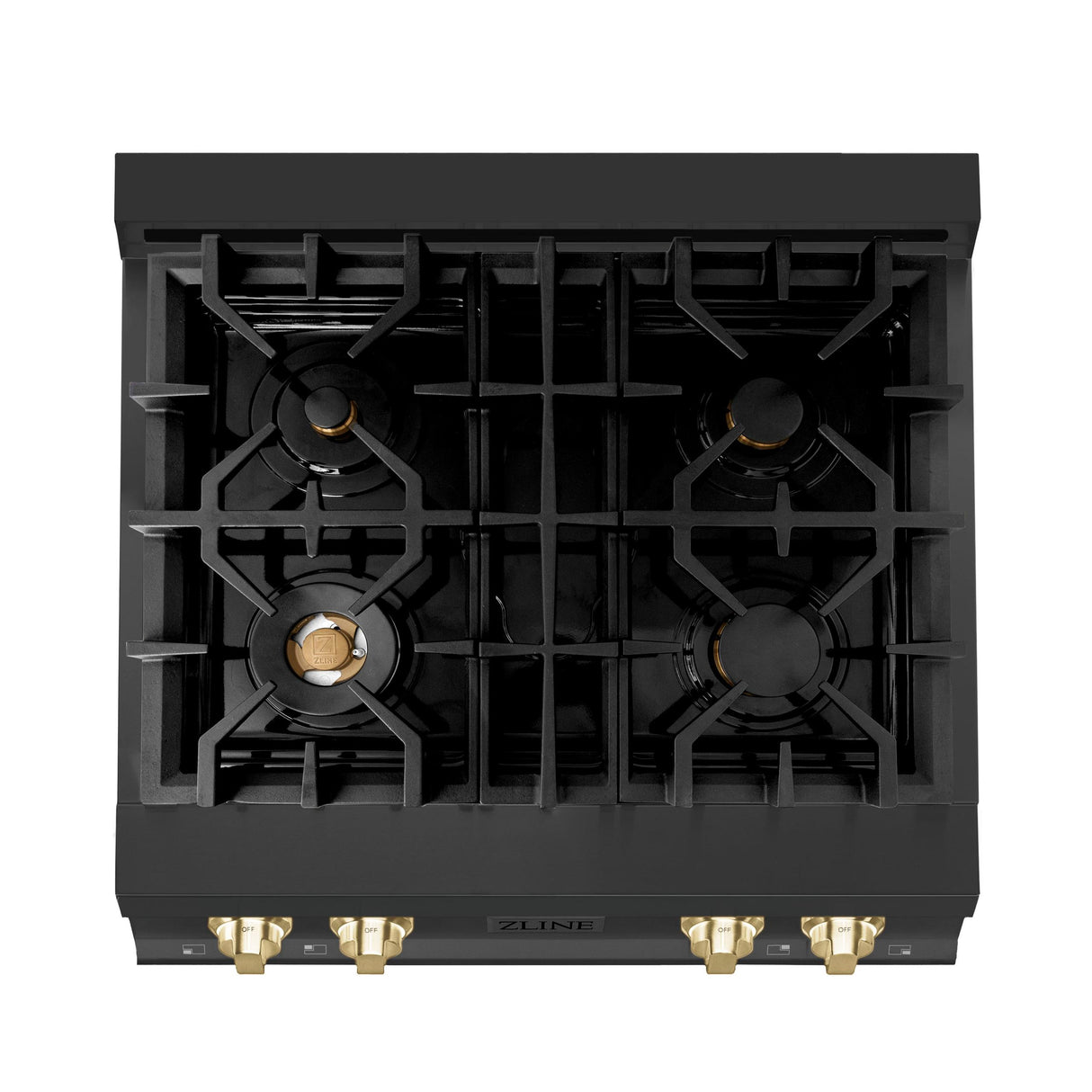 ZLINE Autograph Edition 30" Porcelain Rangetop with 4 Gas Burners in Black Stainless Steel and Polished Gold Accents (RTBZ-30-G) - (RTBZ30G)