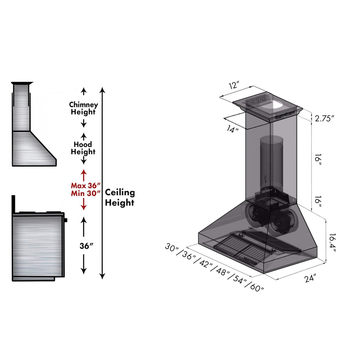 ZLINE Ducted Vent Wall Mount Range Hood in Stainless Steel with Built-in ZLINE CrownSound Bluetooth Speakers (667CRN-BT) - (667CRNBT30)