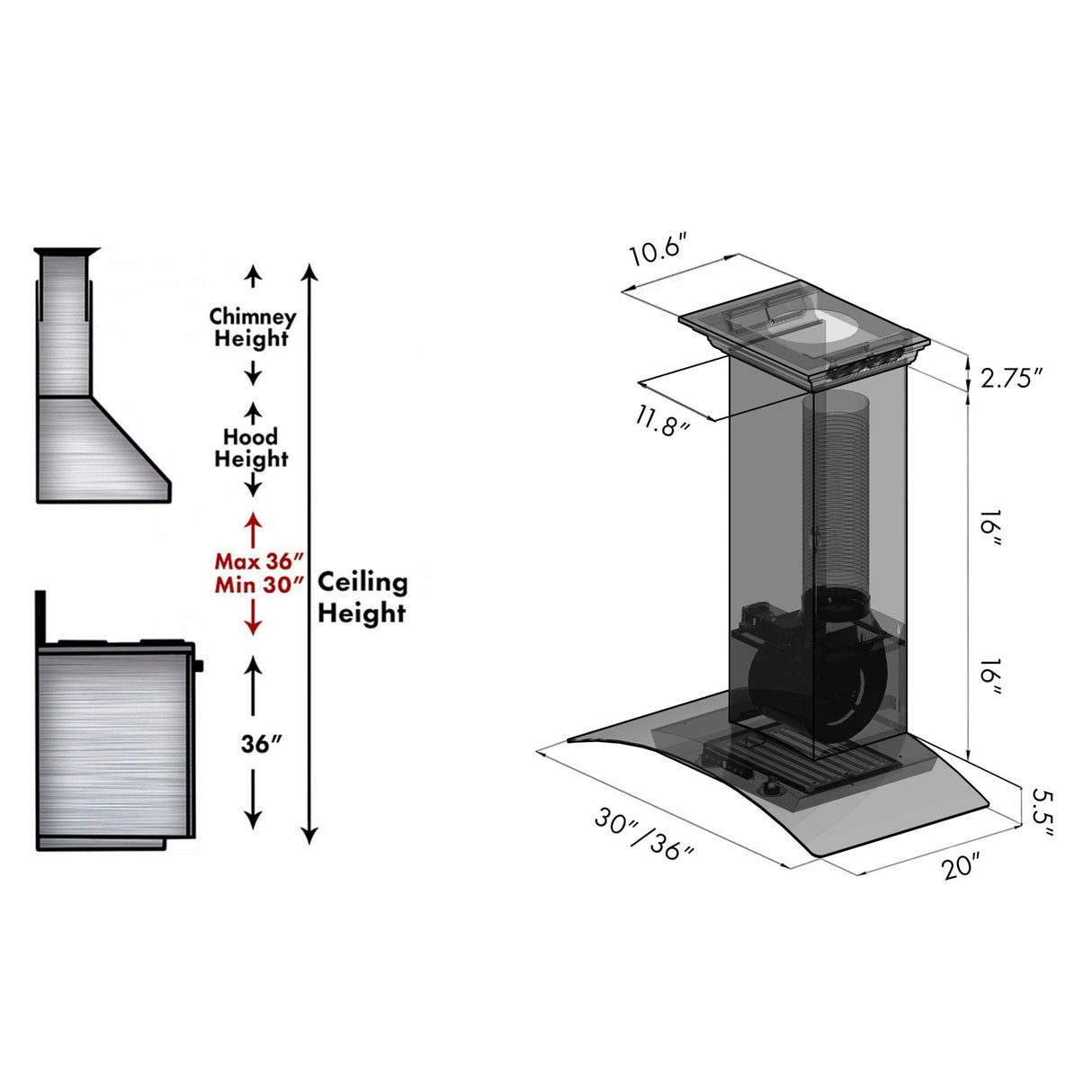 ZLINE Wall Mount Range Hood in Stainless Steel with Built-in ZLINE CrownSound Bluetooth Speakers (KZCRN-BT) - (KZCRNBT30)