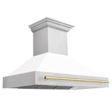 48 in. ZLINE Autograph Edition DuraSnow Stainless Steel Range Hood with White Matte Shell and Accented Handle (8654SNZ-WM48) [Color: Gold] - (8654SNZWM48G)