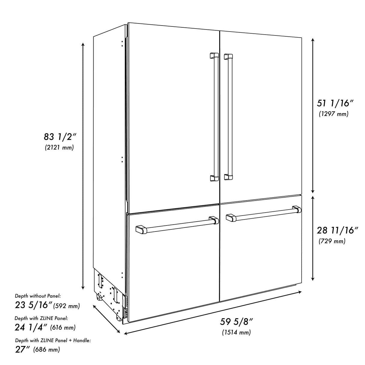 ZLINE 60" Autograph Edition 32.2 cu. ft. Built-in 4-Door French Door Refrigerator with Internal Water and Ice Dispenser in Stainless Steel with Champagne Bronze Accents (RBIVZ-304-60-CB) - (RBIVZ30460CB)