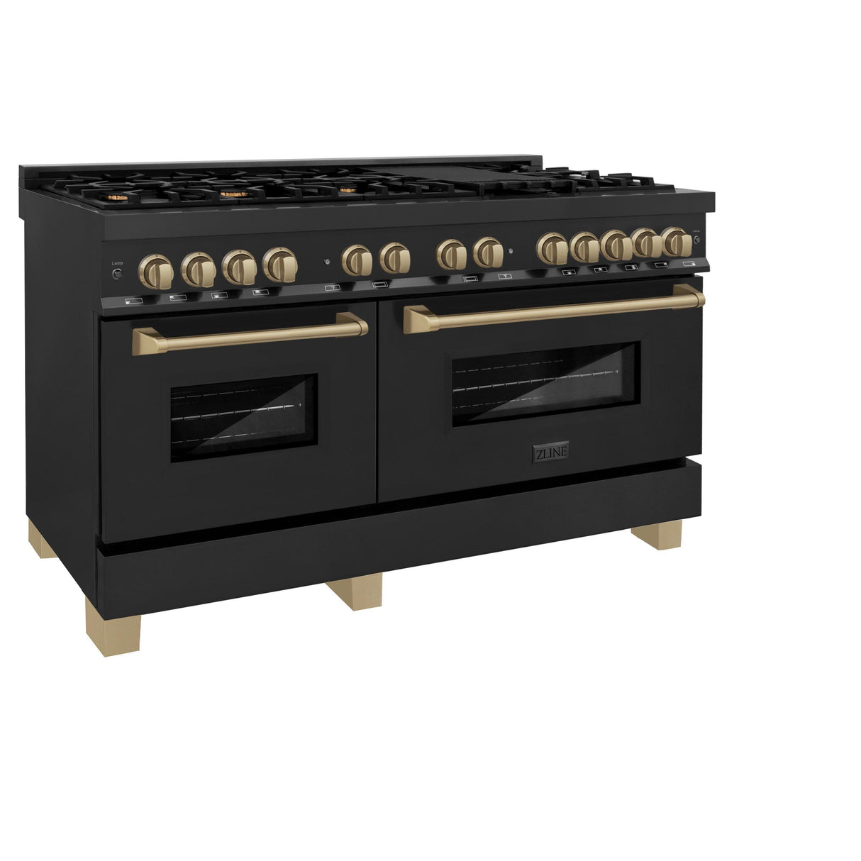 ZLINE Autograph Edition 60" 7.4 cu. ft. Dual Fuel Range with Gas Stove and Electric Oven in Black Stainless Steel with Accents (RABZ-60) [Color: Polished Gold Accents] - (RABZ60G)