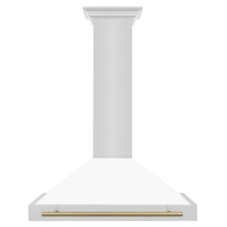 ZLINE 36 in. Autograph Edition Convertible Stainless Steel Range Hood with White Matte Shell (KB4STZ-WM36) [Color: Champagne Bronze Accents] - (KB4STZWM36CB)