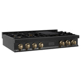 ZLINE Autograph Edition 48 in. Porcelain Rangetop with 7 Gas Burners in Black Stainless Steel and Champagne Bronze Accents (RTBZ-48-CB) [Color: Champagne Bronze] - (RTBZ48CB)