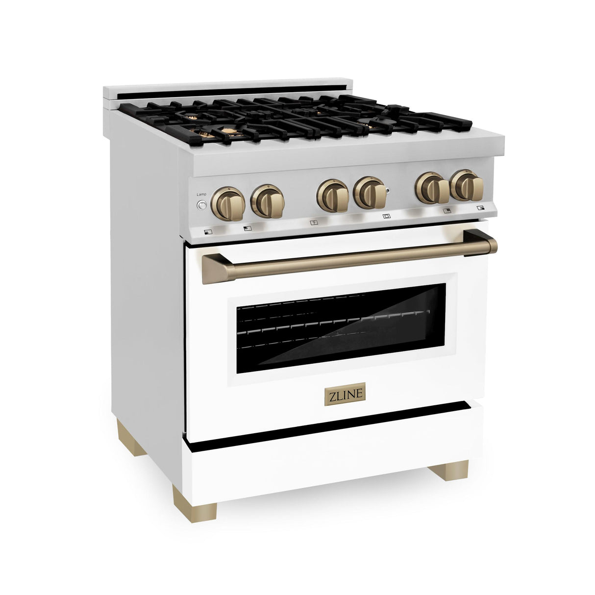 ZLINE Autograph Edition 30 in. 4.0 cu. ft. Dual Fuel Range with Gas Stove and Electric Oven in Stainless Steel with White Matte Door and Accents (RAZ-WM-30) [Color: Champagne Bronze] - (RAZWM30CB)