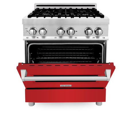 ZLINE 30 in. Dual Fuel Range with Gas Stove and Electric Oven in Stainless Steel (RA30) [Color: Red Matte] - (RARM30)