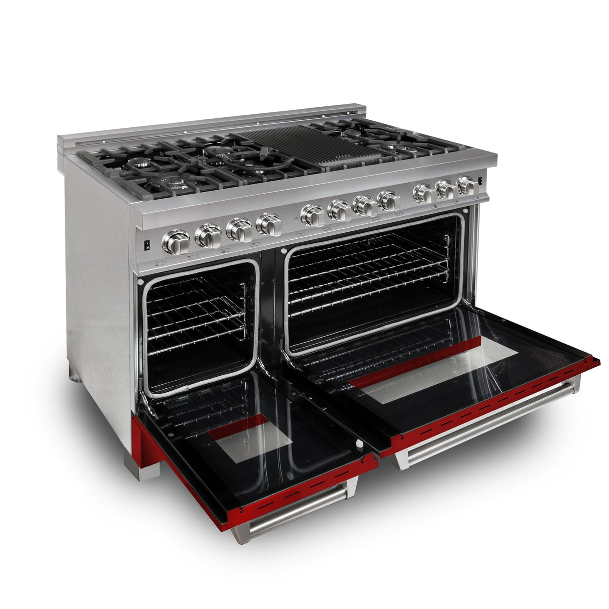 ZLINE 48 in. DuraSnow Stainless Steel 6.0 cu.ft. 7 Gas Burner/Electric Oven Range with Color Door Options (RAS-SN-48) [Color: Red Gloss] - (RASRG48)