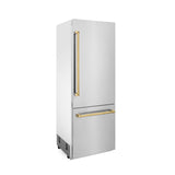 Products ZLINE 30? Autograph Edition 16.1 cu. ft. Built-in 2-Door Bottom Freezer Refrigerator with Internal Water and Ice Dispenser in Stainless Steel with Polished Gold Accents (RBIVZ-304-30-G) - (RBIVZ30430G)