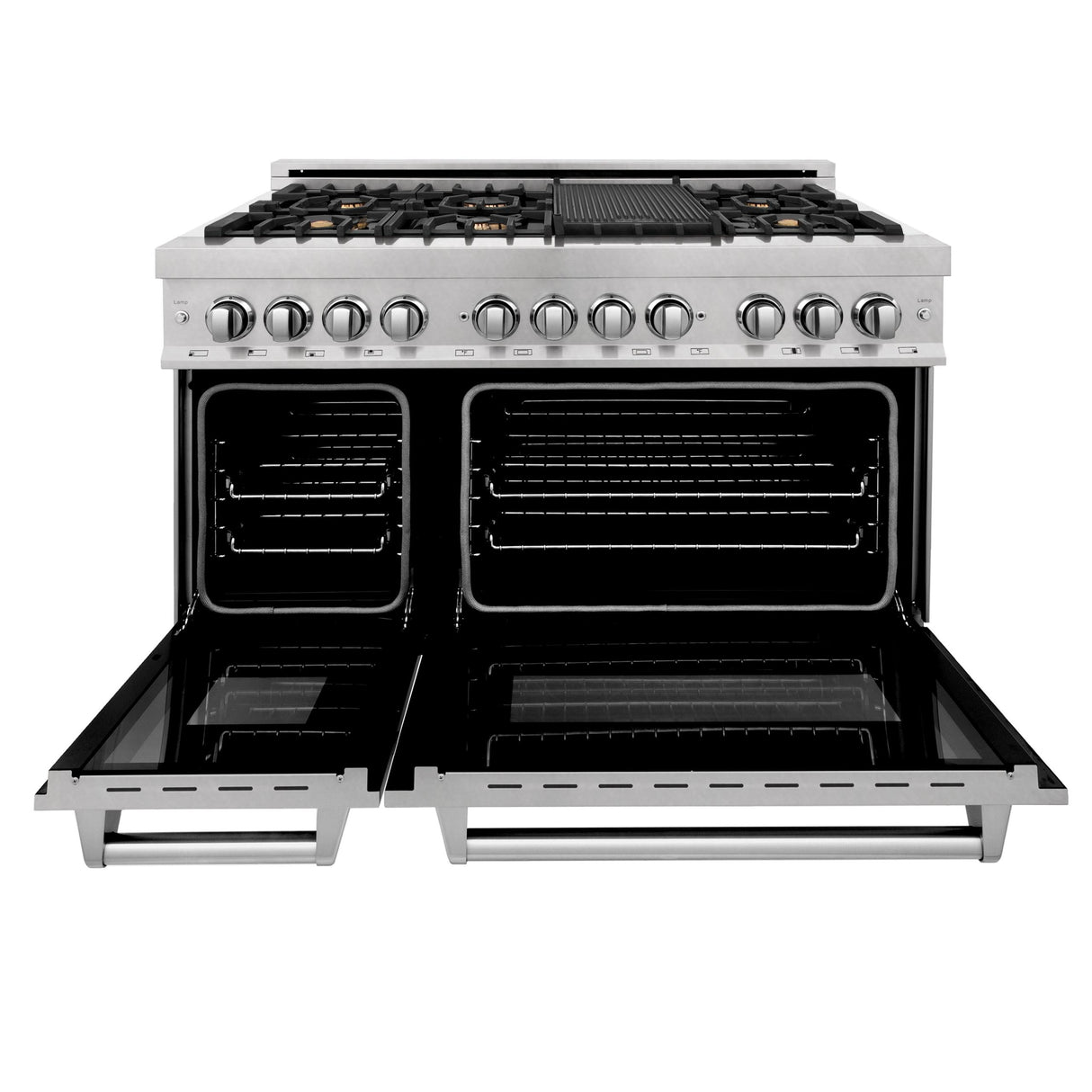 ZLINE 48 in. DuraSnow Stainless Steel 6.0 cu.ft. 7 Gas Burner/Electric Oven Range with Color Door Options (RAS-SN-48) [Color: DuraSnow Stainless Steel with Brass Burners] - (RASSNBR48)