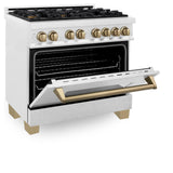 ZLINE Autograph Edition 36 in. 4.6 cu. ft. Dual Fuel Range with Gas Stove and Electric Oven in DuraSnow Stainless Steel with Accents (RASZ-SN-36) [Color: Champagne Bronze] - (RASZSN36CB)