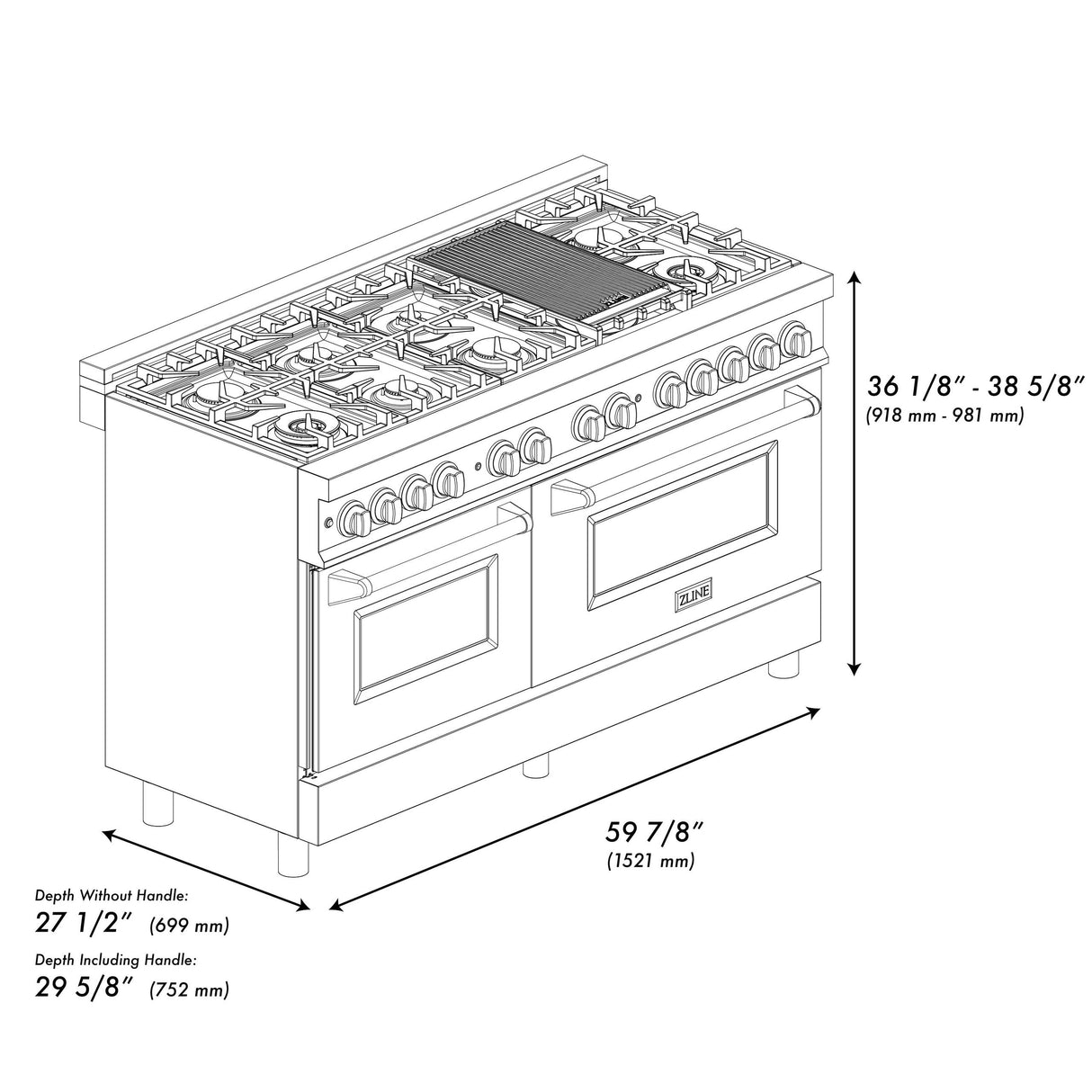 ZLINE 60 in. 7.4 cu. ft. Dual Fuel Range with Gas Stove and Electric Oven in Black Stainless Steel with Brass Burners (RAB-60) - (RAB60)