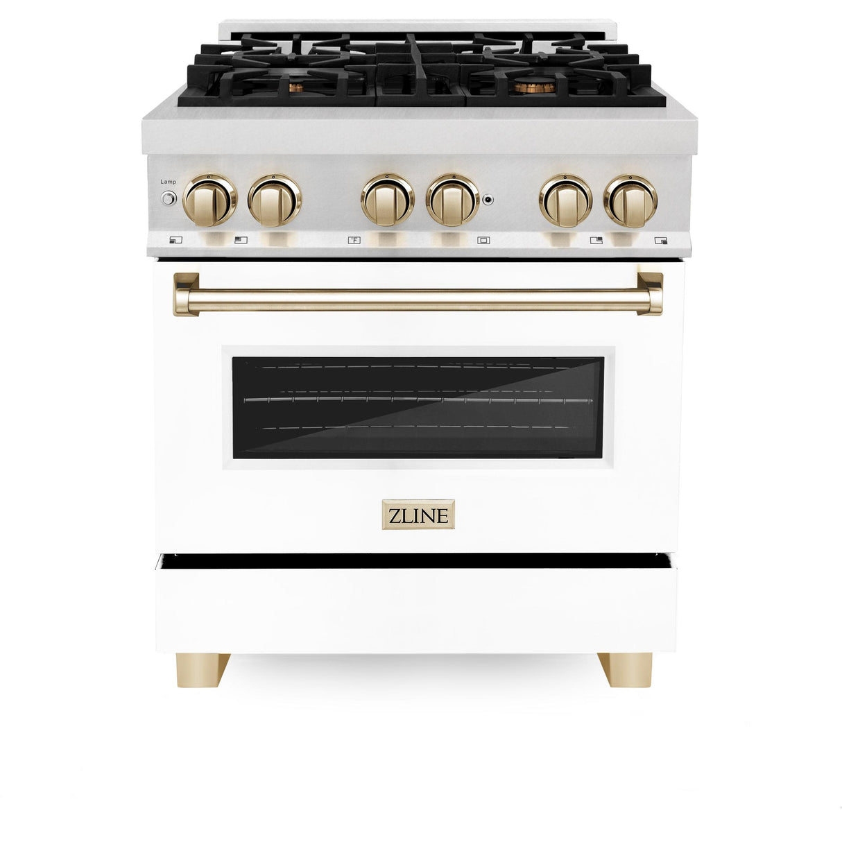 ZLINE Autograph Edition 30" 4.0 cu. ft. Dual Fuel Range with Gas Stove and Electric Oven in DuraSnow Stainless Steel with White Matte Door and Accents (RASZ-WM-30) [Color: Gold] - (RASZWM30G)