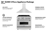 ZLINE 36 in. Kitchen Package with Stainless Steel Dual Fuel Range and Convertible Vent Range Hood (2KP-RARH36) - (2KPRARH36)