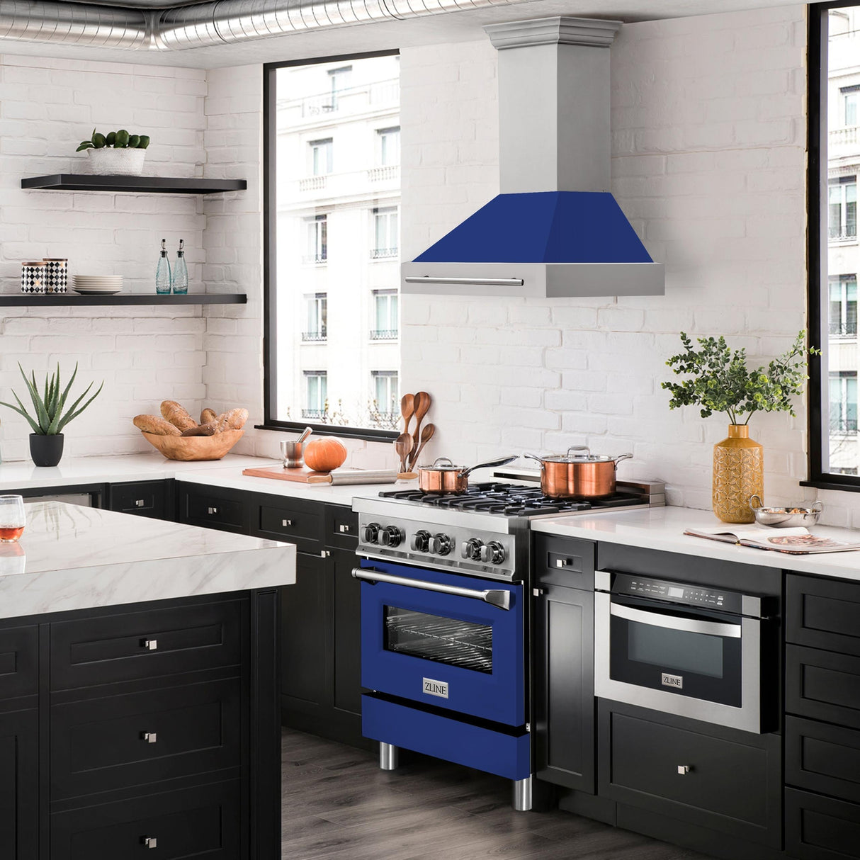 ZLINE 30 in. Stainless Steel Range Hood with Colored Shell Options and Stainless Steel Handle (8654STX-30) [Color: Blue Gloss] - (8654STXBG30)