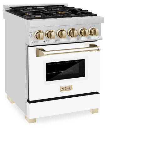 ZLINE Autograph Edition 24" 2.8 cu. ft. Dual Fuel Range with Gas Stove and Electric Oven in Stainless Steel with White Matte Door and Accents (RAZ-WM-24) [Color: Gold] - (RAZWM24G)