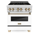 ZLINE Autograph Edition 30 in. 4.0 cu. ft. Dual Fuel Range with Gas Stove and Electric Oven in Stainless Steel with White Matte Door and Accents (RAZ-WM-30) [Color: Champagne Bronze] - (RAZWM30CB)