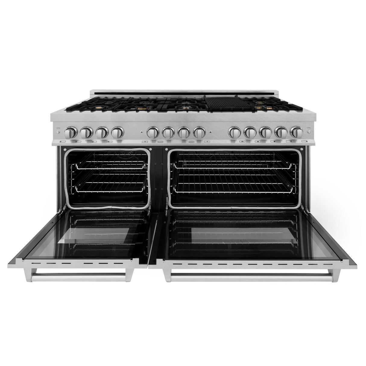 ZLINE 60 in. 7.4 cu. ft. Dual Fuel Range with Gas Stove and Electric Oven in DuraSnow Stainless Steel and Colored Door Options (RAS-60) [Color: DuraSnow Stainless Steel with Brass Burners] - (RASSNBR60)