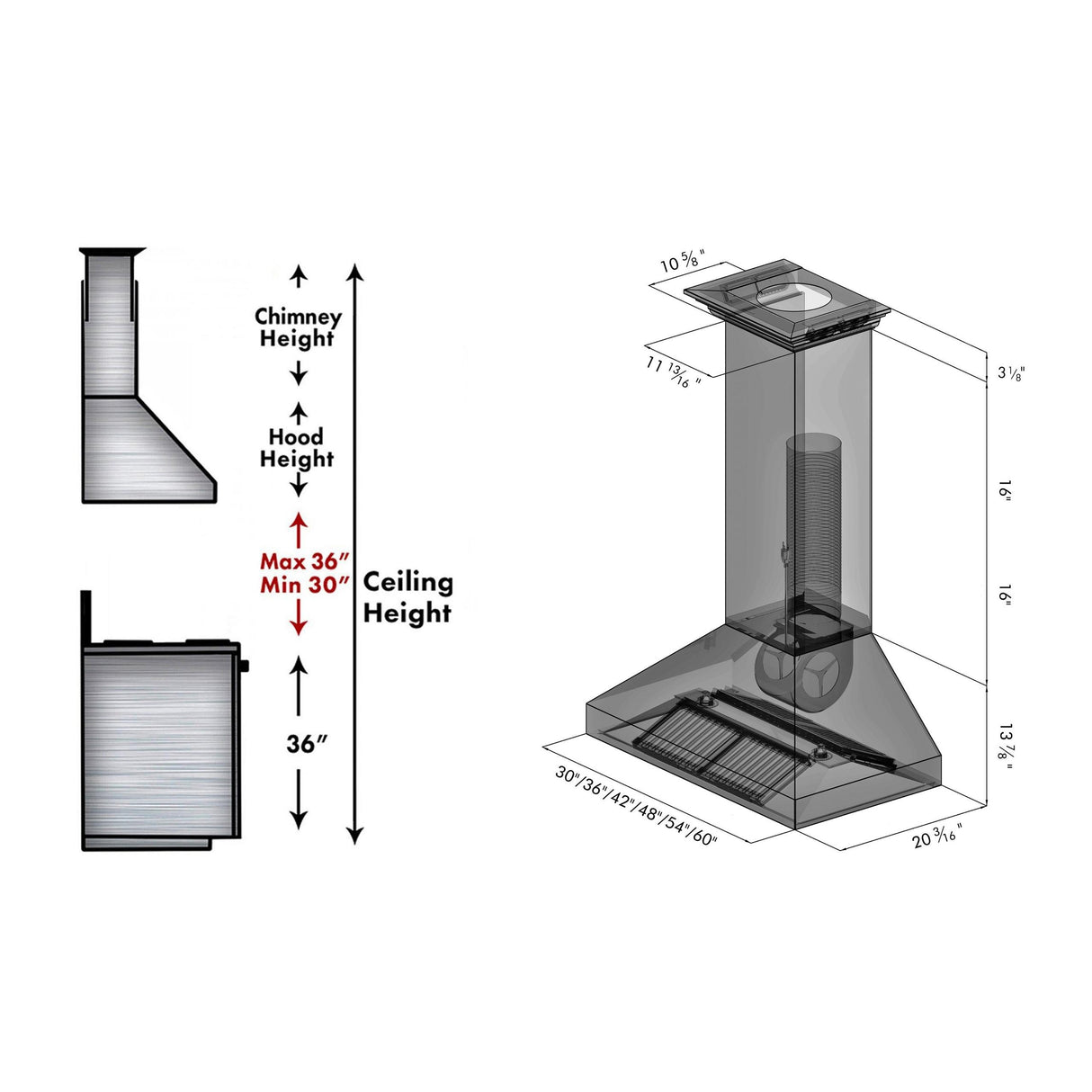 ZLINE Professional Convertible Vent Wall Mount Range Hood in Stainless Steel with Crown Molding (597CRN) - (597CRN36)