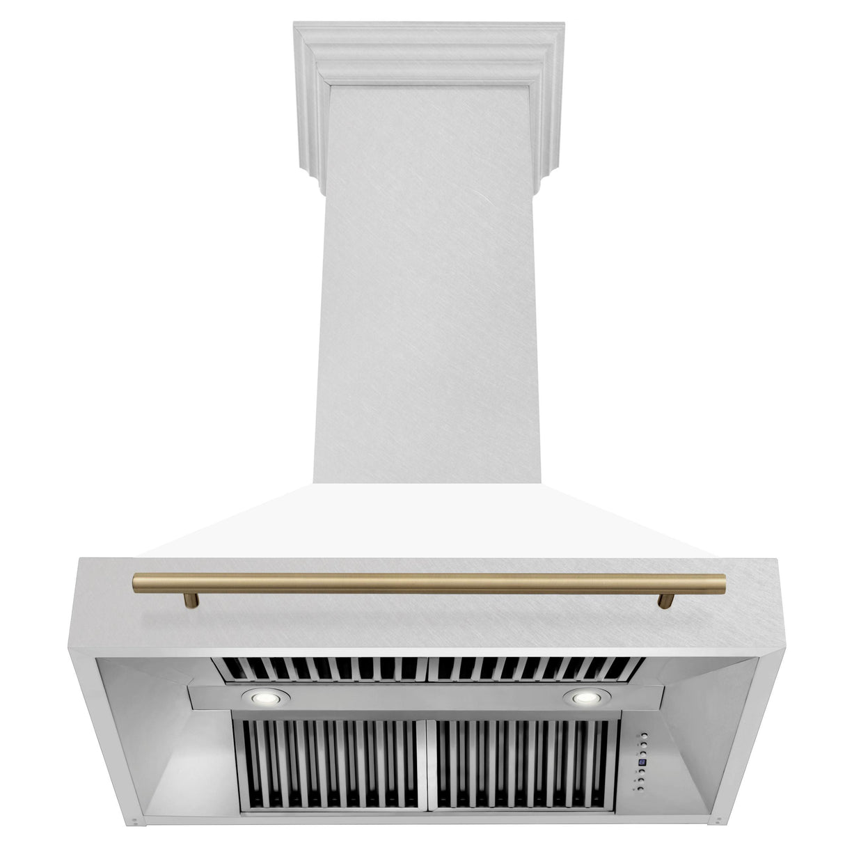 36 in. ZLINE Autograph Edition DuraSnow Stainless Steel Range Hood with White Matte Shell and Accented Handle (8654SNZ-WM36) [Color: Champagne Bronze] - (8654SNZWM36CB)