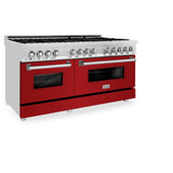 ZLINE 60 in. 7.4 cu. ft. Dual Fuel Range with Gas Stove and Electric Oven in Stainless Steel with Color Options (RA60) [Color: Red Gloss] - (RARG60)