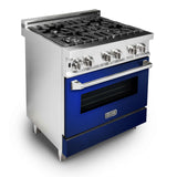 ZLINE 30 in. Dual Fuel Range with Gas Stove and Electric Oven in Stainless Steel (RA30) [Color: Blue Gloss] - (RABG30)