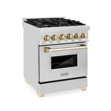 ZLINE Autograph Edition 24 in. 2.8 cu. ft. Dual Fuel Range with Gas Stove and Electric Oven in Stainless Steel with Accents (RAZ-24) [Color: Gold Accents] - (RAZ24G)