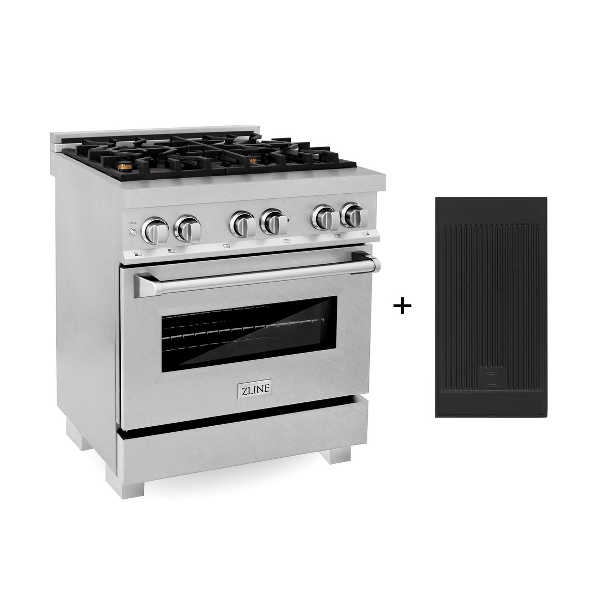 ZLINE 30 in. 4.0 cu. ft. Electric Oven and Gas Cooktop Dual Fuel Range with Griddle and Brass Burners in Fingerprint Resistant Stainless (RAS-SN-BR-GR-30) - (RASSNBRGR30)