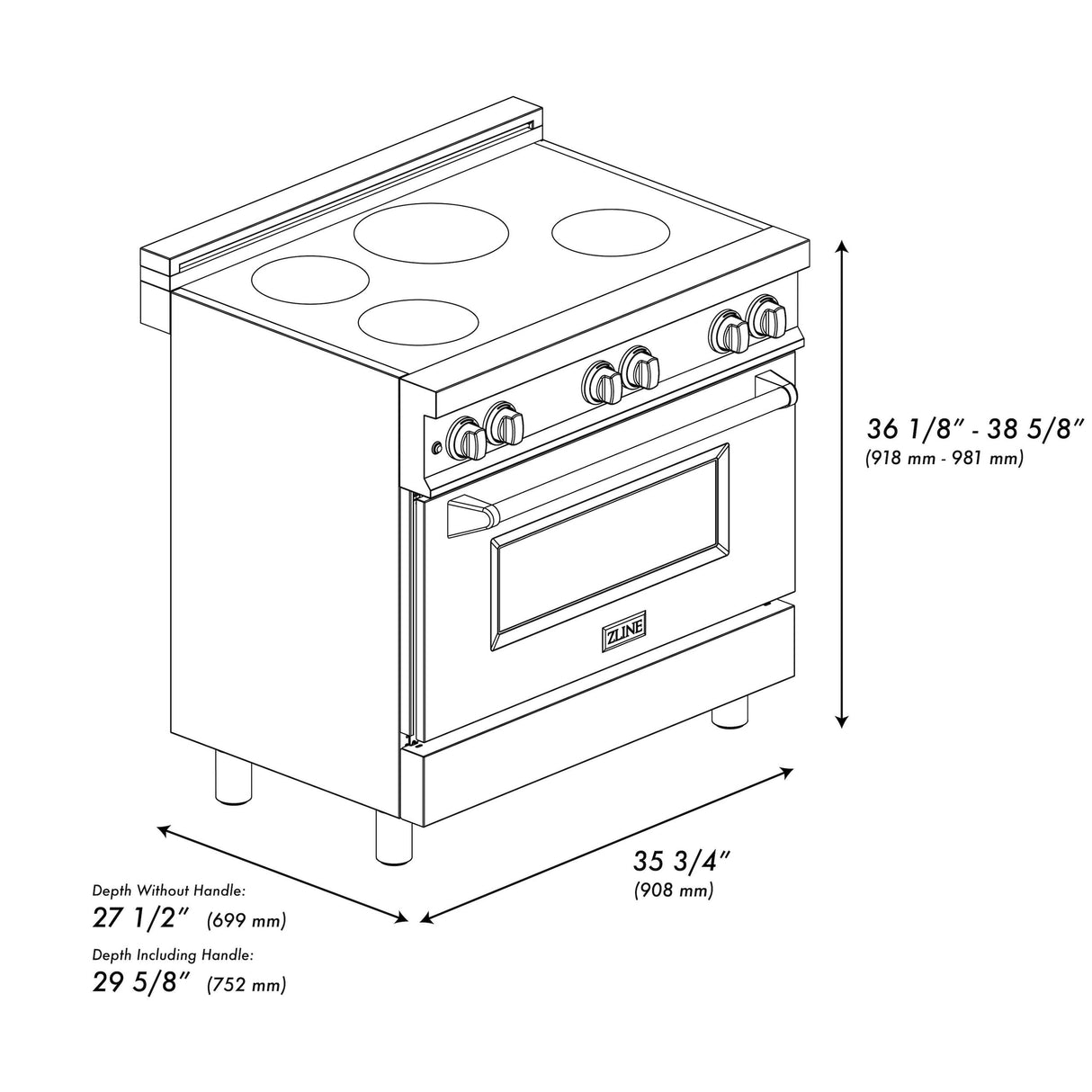 ZLINE 36" 4.6 cu. ft. Induction Range with a 5 Element Stove and Electric Oven in Stainless Steel (RAIND-36) [Color: Stainless Steel] - (RAIND36)