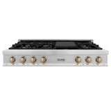 ZLINE Autograph Edition 48" Porcelain Rangetop with 7 Gas Burners in Fingerprint Resistant Stainless Steel and Champagne Bronze Accents (RTSZ-48-CB) - (RTSZ48CB)