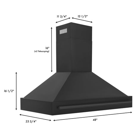 ZLINE Black Stainless Steel Range Hood with Black Stainless Steel Handle and Size Options(BS655-BS) - (BS65548BS)