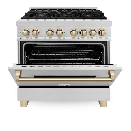 ZLINE Autograph Edition 36 in. 4.6 cu. ft. Dual Fuel Range with Gas Stove and Electric Oven in DuraSnow Stainless Steel with Accents (RASZ-SN-36) [Color: Gold] - (RASZSN36G)