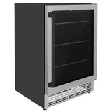 ZLINE 24" Autograph Edition 154 Can Beverage Cooler Fridge with Adjustable Shelves in Stainless Steel with Matte Black Accents (RBVZ-US-24-MB) - (RBVZUS24MB)