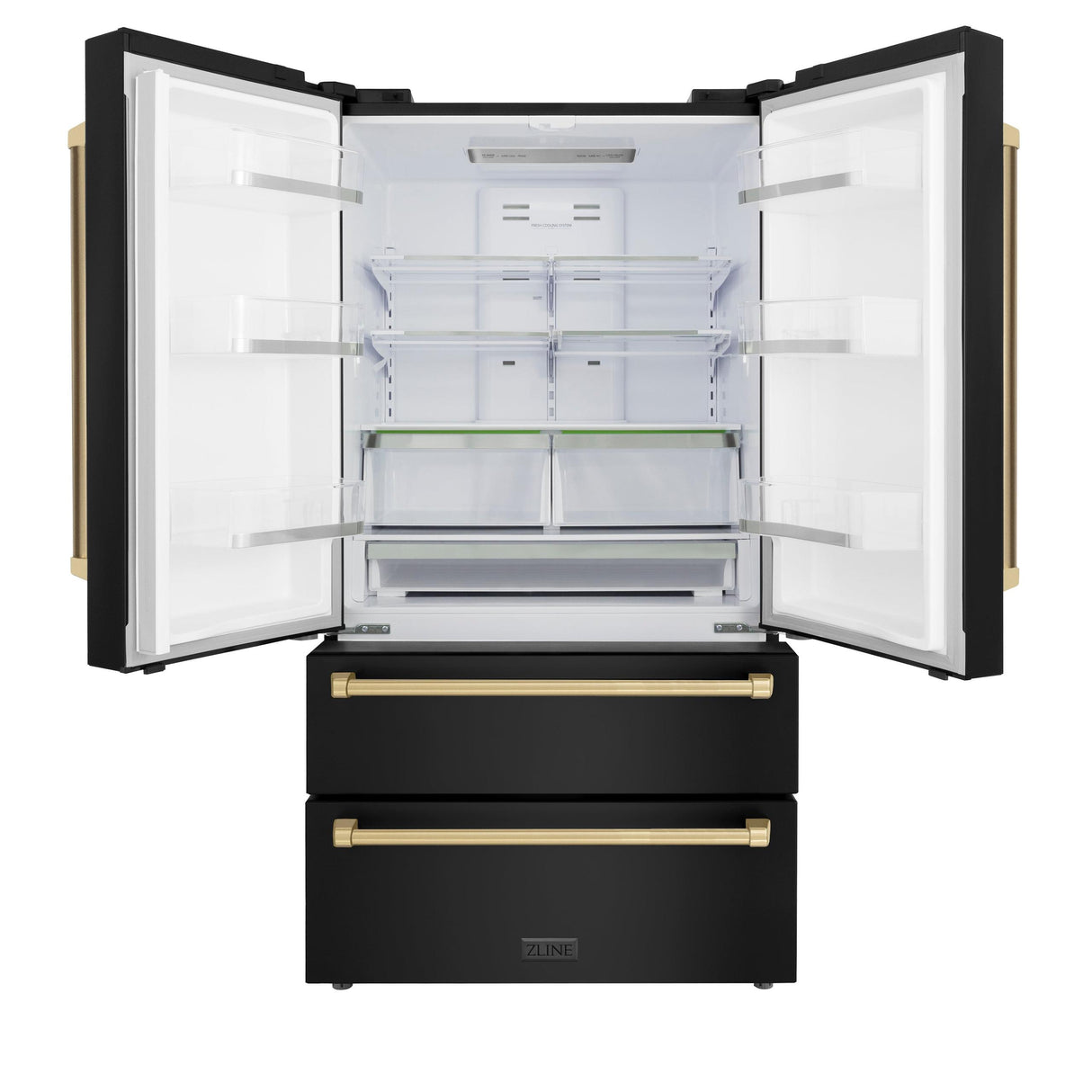 ZLINE 36" Autograph Edition 22.5 cu. ft 4-Door French Door Refrigerator with Ice Maker in Fingerprint Resistant Black Stainless Steel with Traditional Handles (RFMZ-36-BS-CB) [Color: Champagne Bronze Accents] - (RFMZ36BSCB)