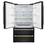 ZLINE 36" Autograph Edition 22.5 cu. ft 4-Door French Door Refrigerator with Ice Maker in Fingerprint Resistant Black Stainless Steel with Traditional Handles (RFMZ-36-BS-CB) [Color: Champagne Bronze Accents] - (RFMZ36BSCB)