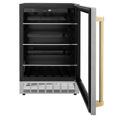 ZLINE 24" Autograph Edition 154 Can Beverage Cooler Fridge with Adjustable Shelves in Stainless Steel with Champagne Bronze Accents (RBVZ-US-24-CB) - (RBVZUS24CB)