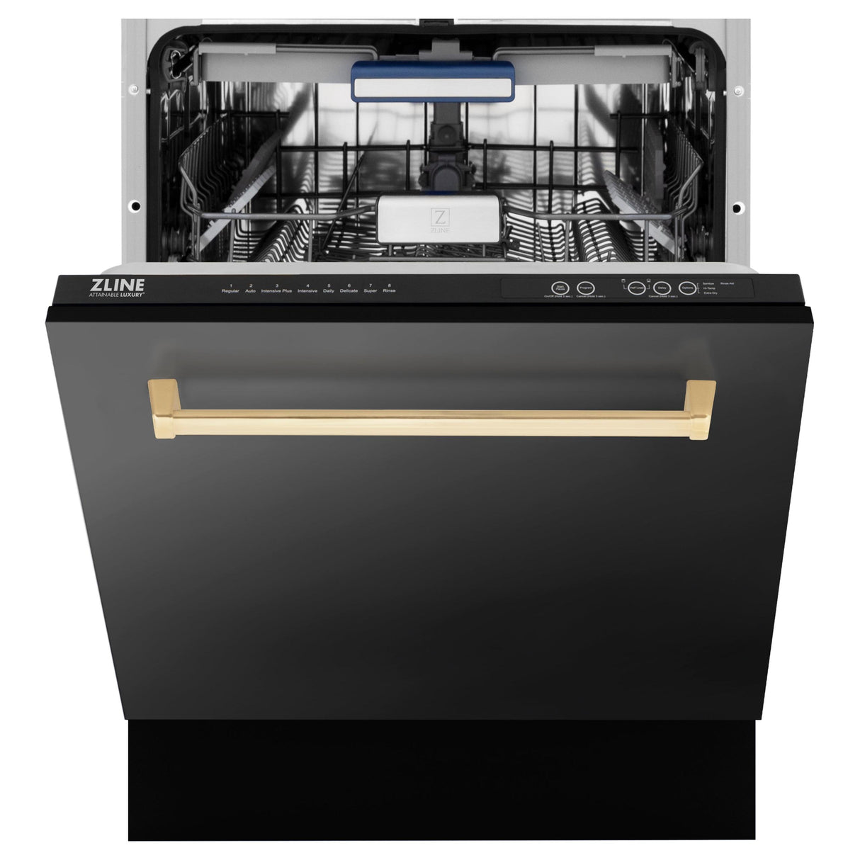 ZLINE Autograph Edition 24" 3rd Rack Top Control Tall Tub Dishwasher in Black Stainless Steel with Accent Handle, 51dBa (DWVZ-BS-24) [Color: Gold] - (DWVZBS24G)