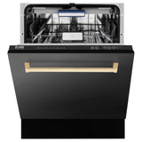 ZLINE Autograph Edition 24" 3rd Rack Top Control Tall Tub Dishwasher in Black Stainless Steel with Accent Handle, 51dBa (DWVZ-BS-24) [Color: Gold] - (DWVZBS24G)