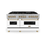 ZLINE Autograph Edition 60 in. 7.4 cu. ft. Dual Fuel Range with Gas Stove and Electric Oven in DuraSnow Stainless Steel with White Matte Door and Accents (RASZ-WM-60) [Color: Champagne Bronze Accents] - (RASZWM60CB)