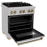 ZLINE Autograph Edition 30" 4.0 cu. ft. Dual Fuel Range with Gas Stove and Electric Oven in DuraSnow Stainless Steel with Accents (RASZ-SN-30) [Color: Champagne Bronze] - (RASZSN30CB)