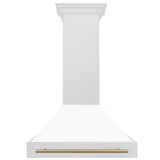 36 in. ZLINE Autograph Edition DuraSnow Stainless Steel Range Hood with White Matte Shell and Accented Handle (8654SNZ-WM36) [Color: Champagne Bronze] - (8654SNZWM36CB)