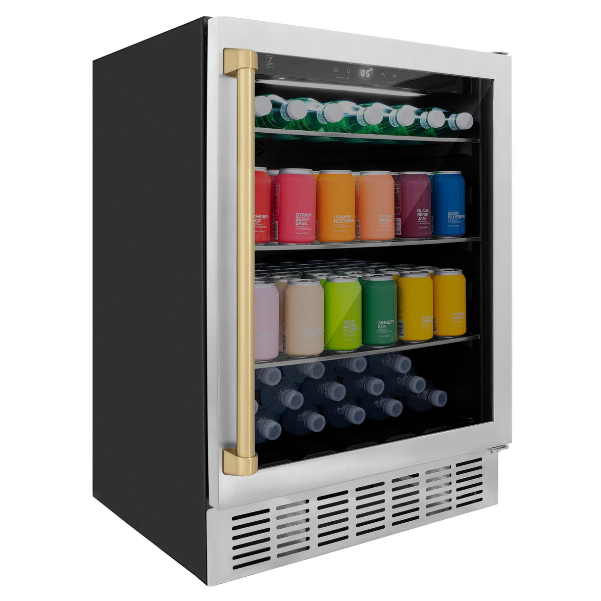 ZLINE 24" Autograph Edition 154 Can Beverage Cooler Fridge with Adjustable Shelves in Stainless Steel with Champagne Bronze Accents (RBVZ-US-24-CB) - (RBVZUS24CB)